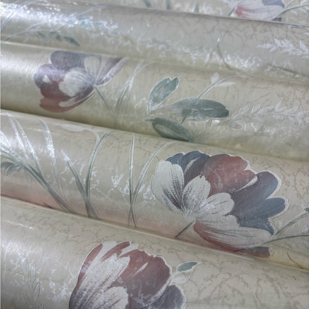 5 full rolls of 90s embossed floral prepasted wallpaper